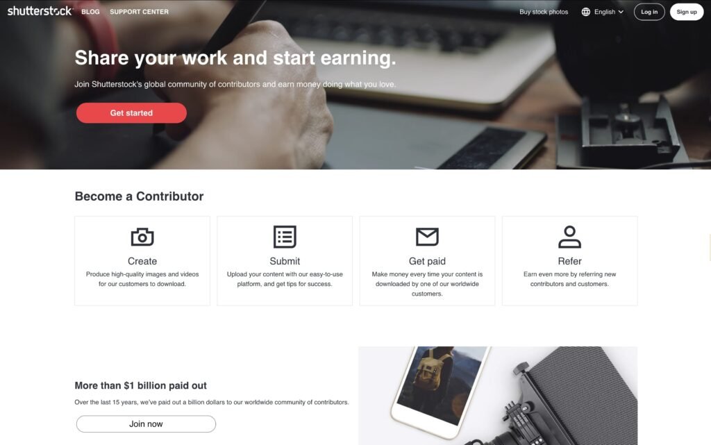 Homepage Pendaftaran Kontributor Shutterstock