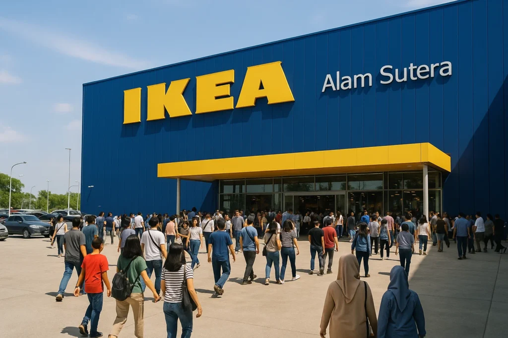 suasana depan toko IKEA Alam Sutera saat jam kunjungan siang