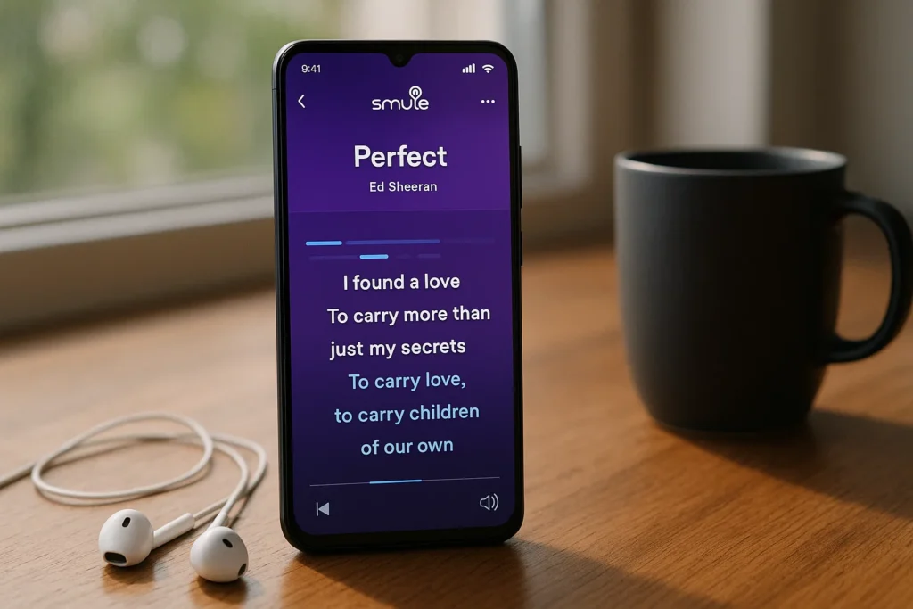 Tampilan aplikasi Smule di Android dengan mode karaoke aktif