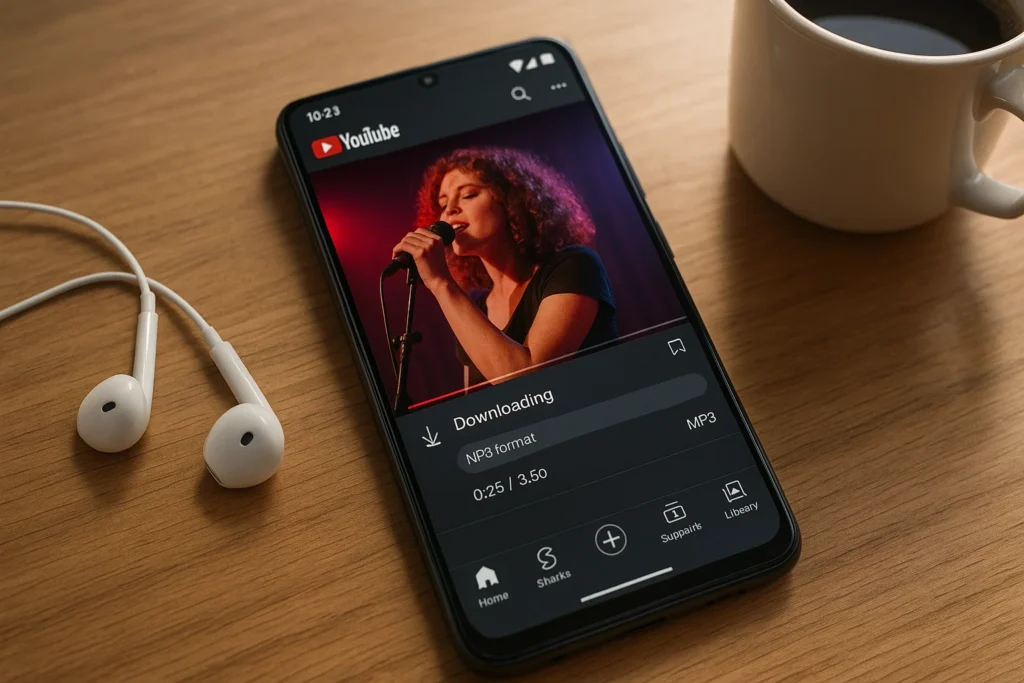 Tampilan aplikasi YouTube di Android dengan opsi unduh lagu ke format MP3
